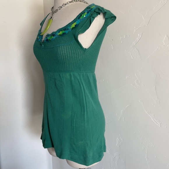 Free people flouncy emerald top with sequins small - Picture 3 of 6